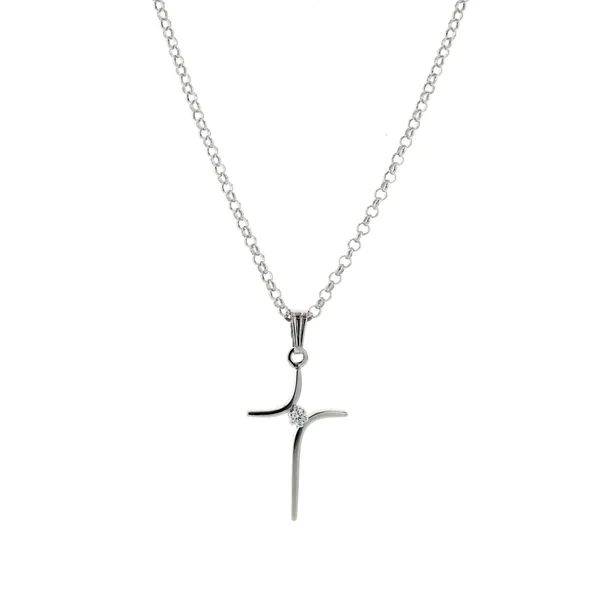 Sterling Silver CZ Cross 18