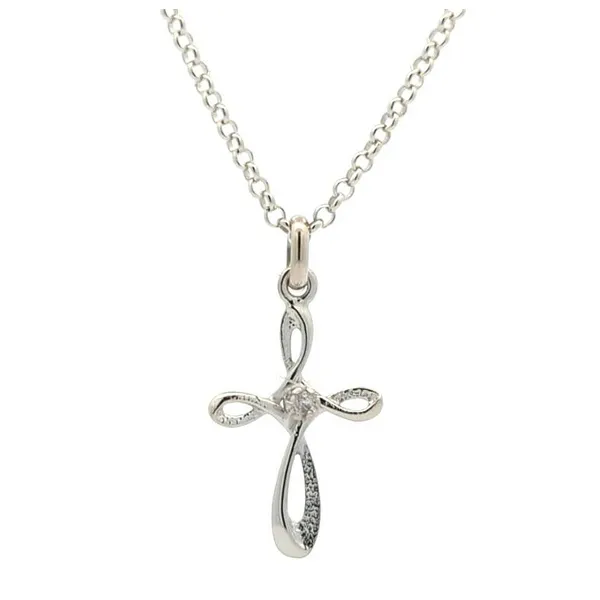 Sterling Silver CZ Ribbon Cross 18