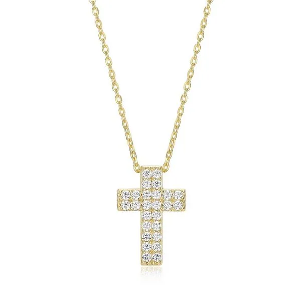 Elle Sterling Silver 18K Gold Plated Cubic Zirconia Cross Necklace - 17