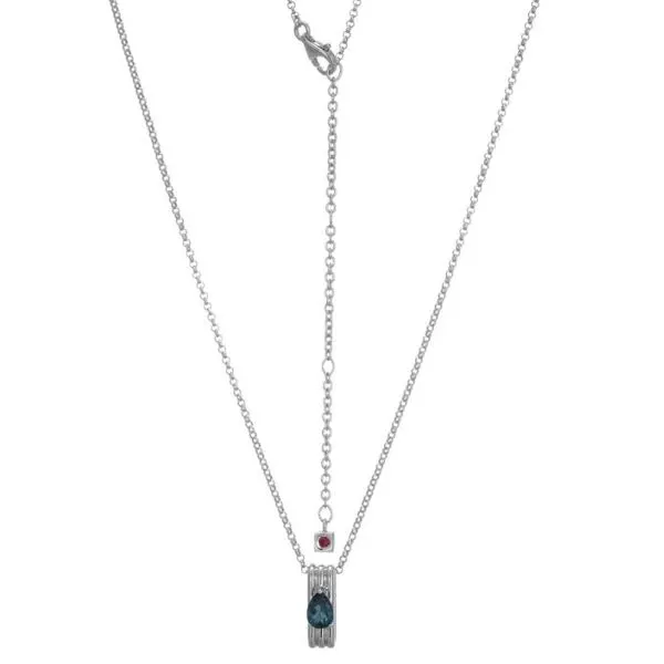 Elle Rhodium Plated Sterling Silver Blue Topaz Necklace - 17