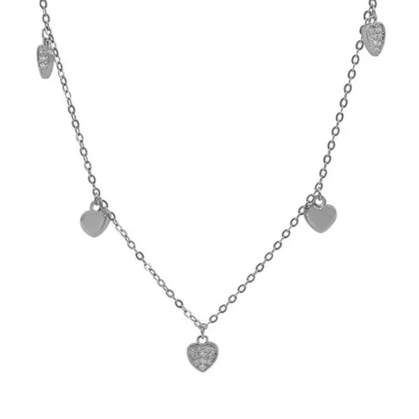 Sterling Silver Rhodium Plated Cubic Zirconia Heart Charm Necklace Harmony Jewellers Grimsby, ON