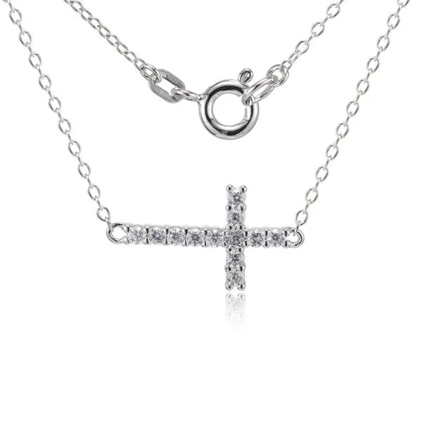 Reign Sterling Silver CZ  Sideway Cross 18