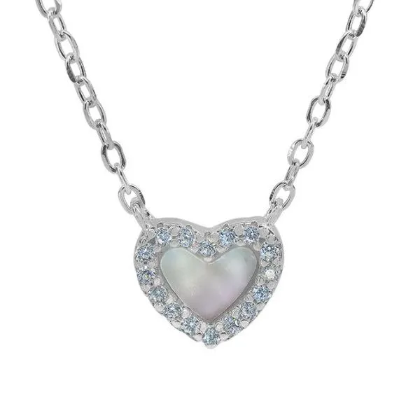 Sterling Silver 8x8mm Mother Of Pearl Heart CZ Necklace - 16