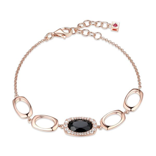 Sterling Silver Rose Gold Plated Genuine Black Agate and CZ 6.75+1.75