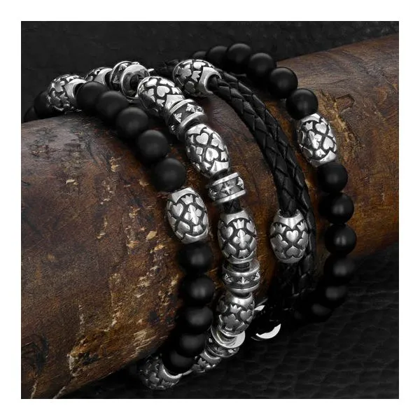 King Baby - Double Wrapped Leather Bracelet with Motif Barrel Beads - 8.75