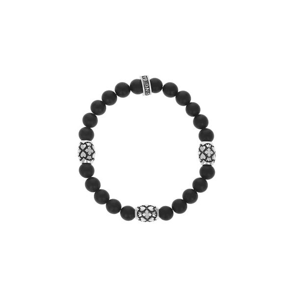 King Baby - Onyx Beaded Bracelet With 3 Motif Barrel Beads - 8.75