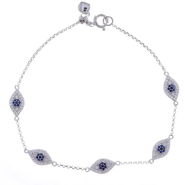 REIGN Sterling Silver CZ, Black Spinel, and Synthetic Sapphire Evil Eye 7.5