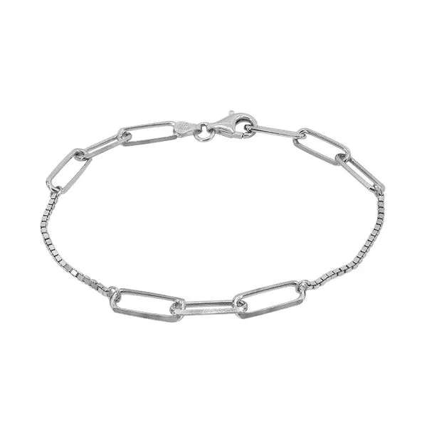 Sterling Silver 5mm Rhodium Paperclip Box Link 7.5' Bracelet Harmony Jewellers Grimsby, ON
