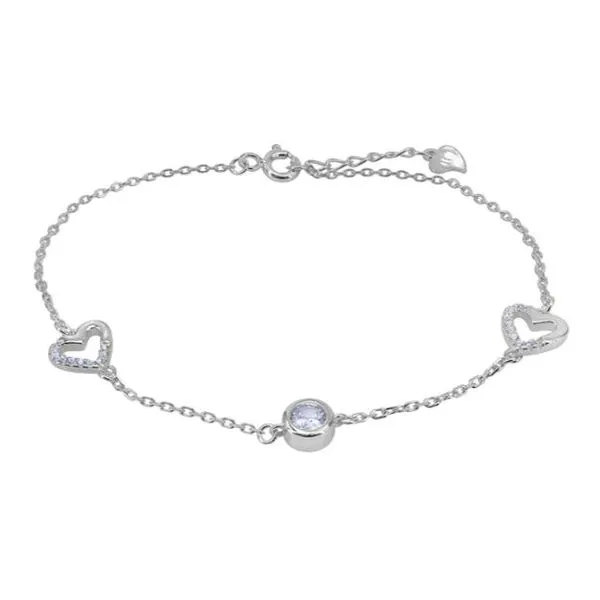 Sterling Silver Rhodium Plated Cubic Zirconia Heart Charm Bracelet Harmony Jewellers Grimsby, ON