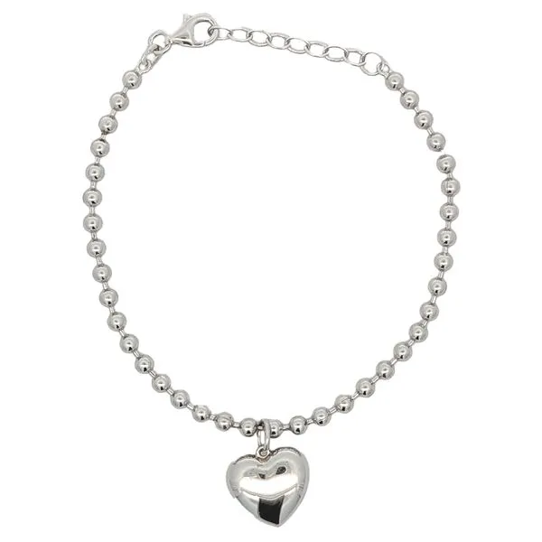 Reign Sterling Silver Beaded Puff Heart Charm Bracelet Harmony Jewellers Grimsby, ON