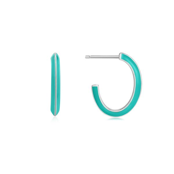 Teal Enamel Thick Silver Hoop Earrings Harmony Jewellers Grimsby, ON