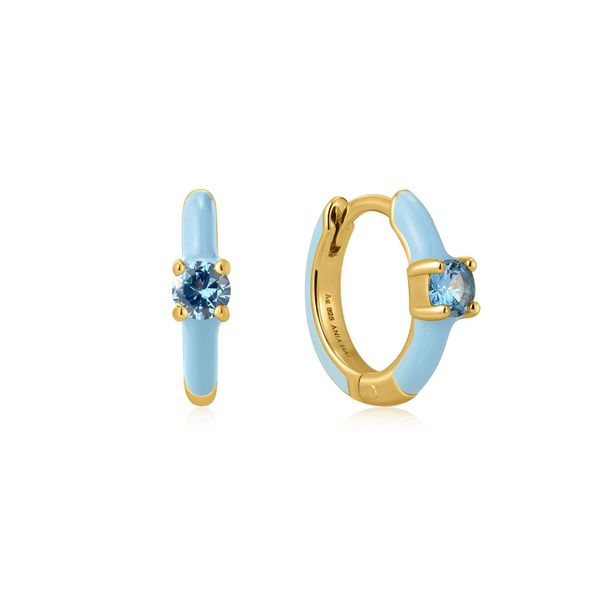 Bright Future Powder Blue Enamel Gold Huggie Hoop Earrings Harmony Jewellers Grimsby, ON