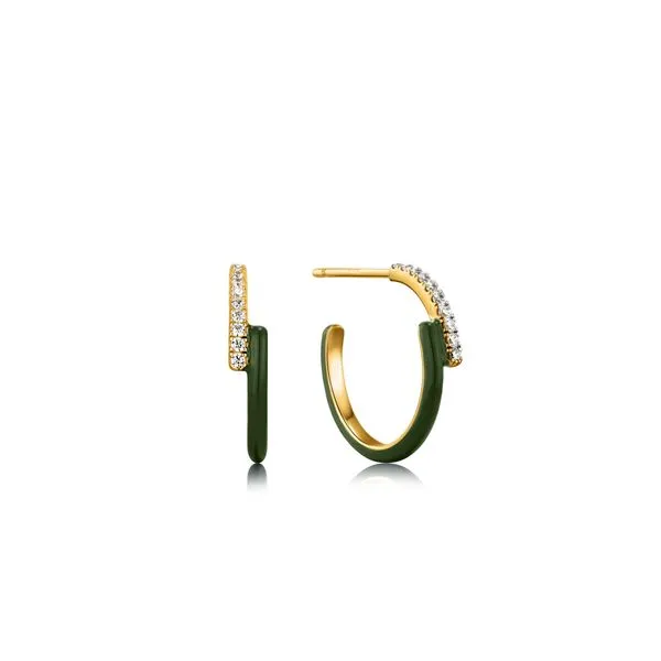 Bright Future Forest Green Enamel Sparkle Overlap Gold Hoop Earrings Harmony Jewellers Grimsby, ON