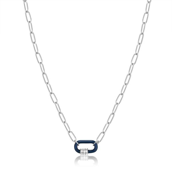 Bright Future Navy Blue Enamel Carabiner Silver Necklace Harmony Jewellers Grimsby, ON