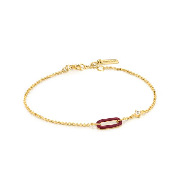 Bright Future Claret Red Enamel Gold Link Bracelet Harmony Jewellers Grimsby, ON
