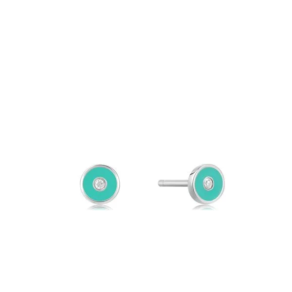 Bright Future Teal Enamel Disc Silver Stud Earrings Harmony Jewellers Grimsby, ON