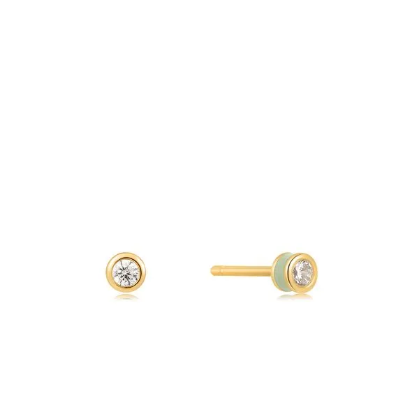 Bright Future Sage Enamel Gold Stud Earrings Harmony Jewellers Grimsby, ON