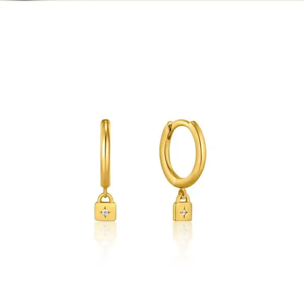 Under Lock & Key Gold Padlock Huggie Hoop Earrings Harmony Jewellers Grimsby, ON