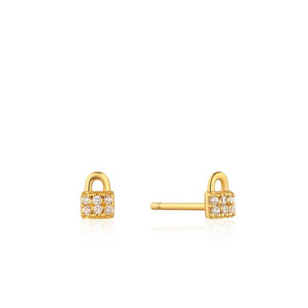 Under Lock & Key Gold Padlock Sparkle Stud Earrings Harmony Jewellers Grimsby, ON