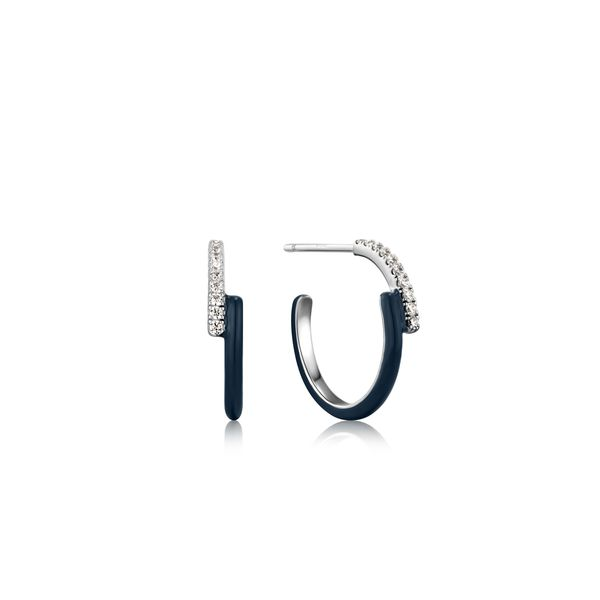 Bright Future Navy Blue Enamel Sparkle Overlap Hoop Earrings Harmony Jewellers Grimsby, ON