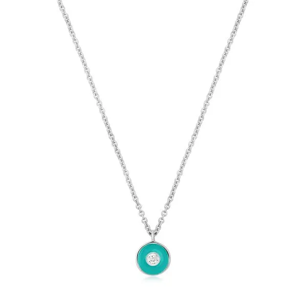 Bright Future Teal Enamel Disc Silver Necklace Harmony Jewellers Grimsby, ON