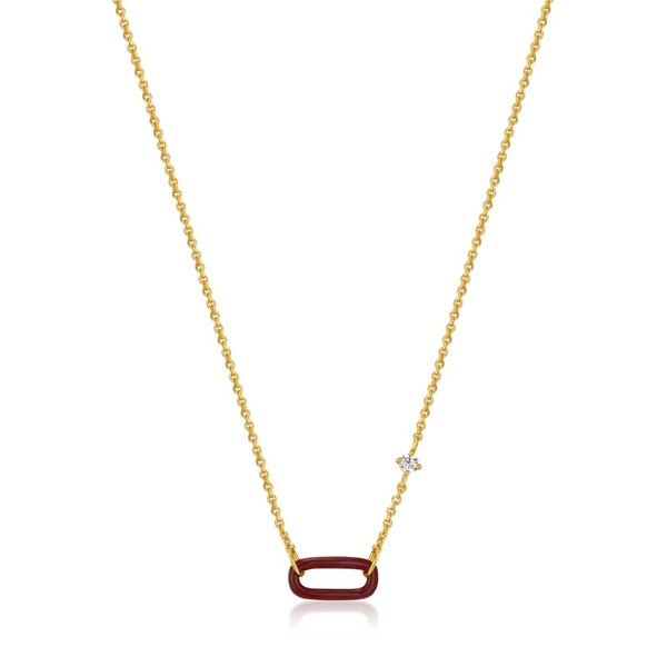 Bright Future Claret Red Enamel Gold Link Necklace Harmony Jewellers Grimsby, ON