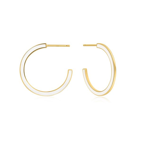 Bright Future Optic White Enamel Gold Hoop Earrings Harmony Jewellers Grimsby, ON
