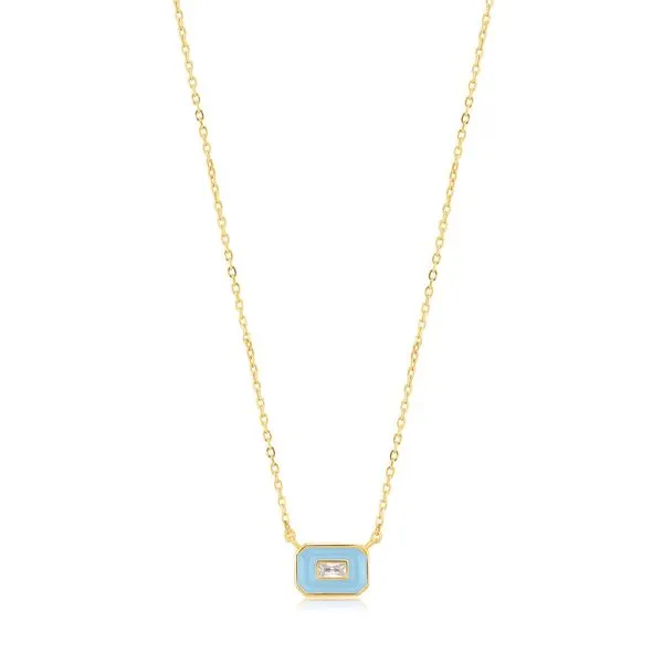 Powder Blue Enamel Emblem Gold Necklace Harmony Jewellers Grimsby, ON