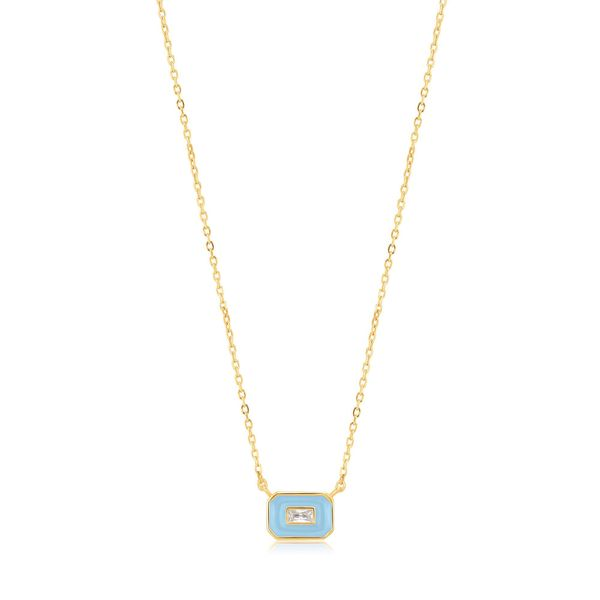 Powder Blue Enamel Emblem Gold Necklace Harmony Jewellers Grimsby, ON