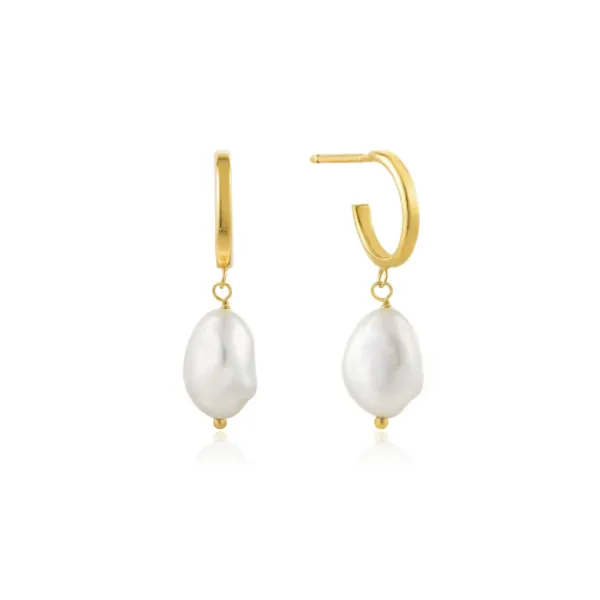 Gold Pearl Mini Hoop Earrings Harmony Jewellers Grimsby, ON