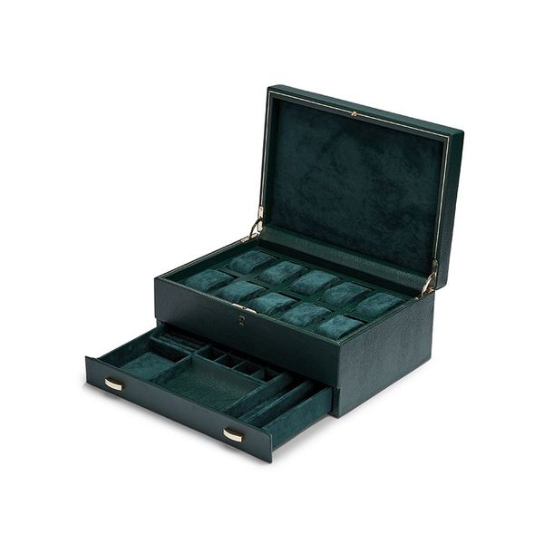 British Racing Green 10 Piece Watch Box with Storage Image 2 Harmony Jewellers Grimsby, ON