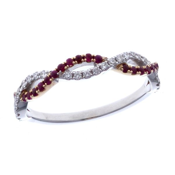 14KT White and Yellow Gold Natural Ruby and 0.16ctw Diamond Band Harmony Jewellers Grimsby, ON