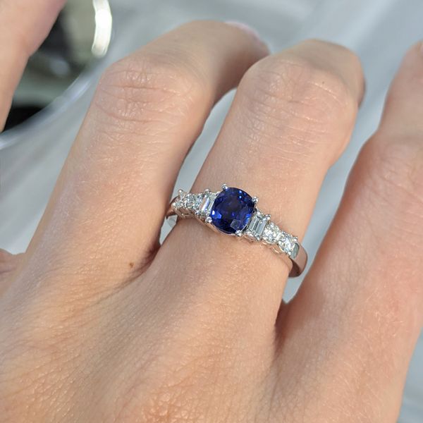 18KT White Gold Natural Blue Sapphire and 0.44ctw Diamond Ring Image 2 Harmony Jewellers Grimsby, ON
