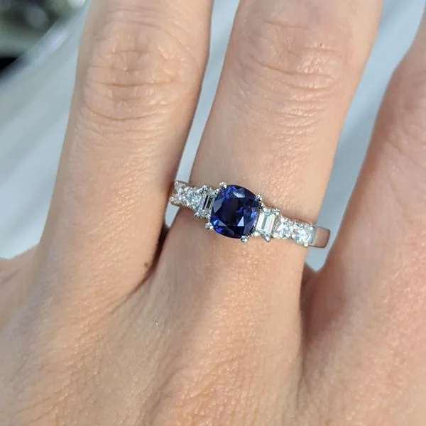 18KT White Gold Natural Blue Sapphire and 0.44ctw Diamond Ring Image 3 Harmony Jewellers Grimsby, ON