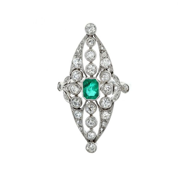Platinum Natural Emerald and 1.03ctw Diamond Fancy Vintage Ring Harmony Jewellers Grimsby, ON