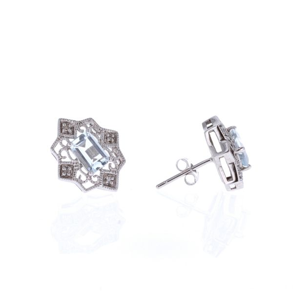 14KT White Gold Diamond Aquamarine Stud Earrings Harmony Jewellers Grimsby, ON