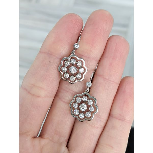 Platinum and 18KT Rose Gold 1.30ctw Diamond Flower Drop Earrings Image 2 Harmony Jewellers Grimsby, ON