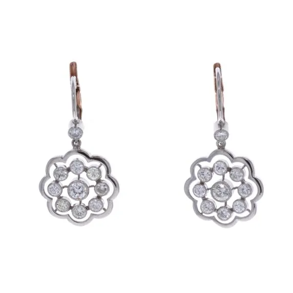 Platinum and 18KT Rose Gold 1.30ctw Diamond Flower Drop Earrings Harmony Jewellers Grimsby, ON