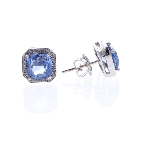 18KT White Gold Natural Blue Sapphire and 0.20ctw Diamond Earrings Harmony Jewellers Grimsby, ON