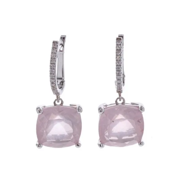 18KT White Gold Rose Quartz and 0.10ctw Diamond Drop Earrings Harmony Jewellers Grimsby, ON