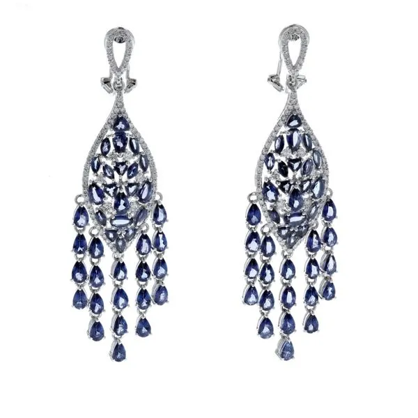 14KT White Gold Natural Blue Sapphire and 1.75ctw Diamond Dangle Earrings Harmony Jewellers Grimsby, ON