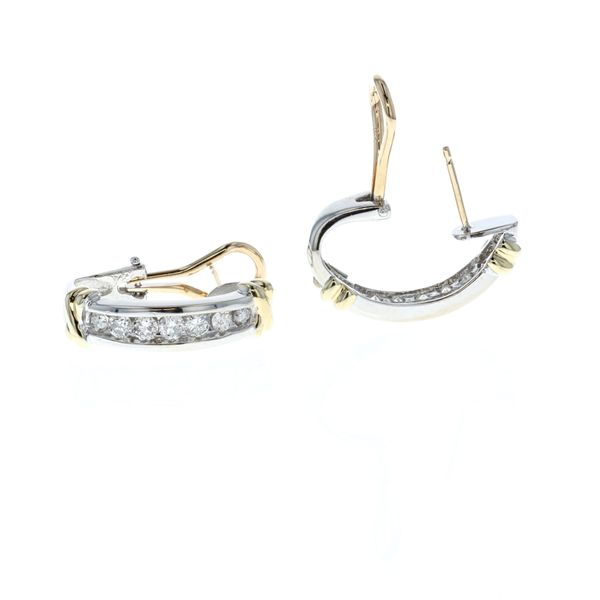 14KT White and Yellow Gold 1.00ctw Diamond Huggie Earrings Harmony Jewellers Grimsby, ON