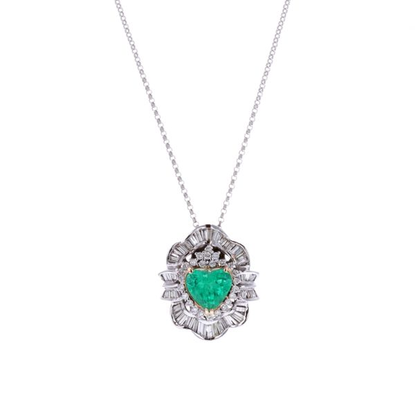 18KT Two Tone Emerald Diamond Pendant Harmony Jewellers Grimsby, ON