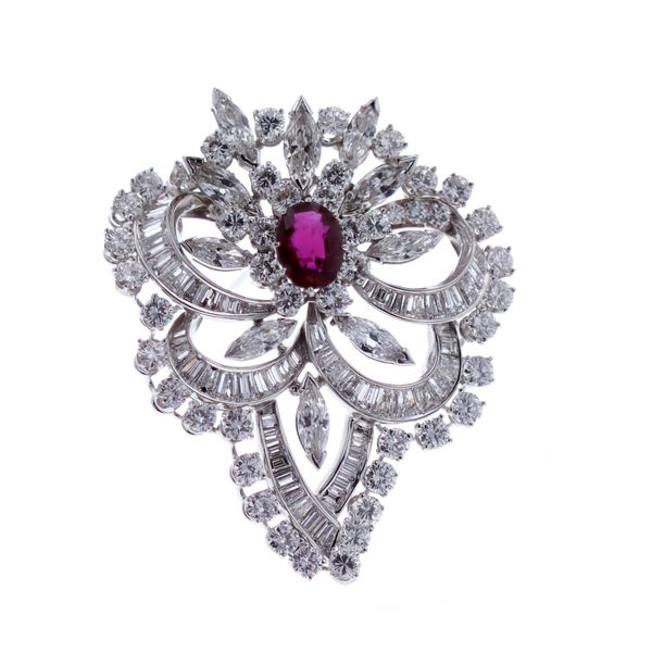 Platinum Natural Ruby and 13.00ctw Diamond Estate Pendant/Brooch Harmony Jewellers Grimsby, ON