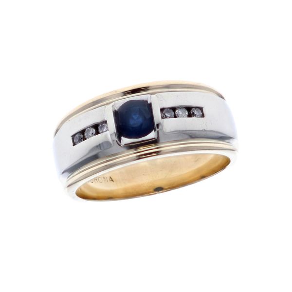 10KT Yellow and White Gold Blue Sapphire and 0.12ctw Diamond Band Harmony Jewellers Grimsby, ON