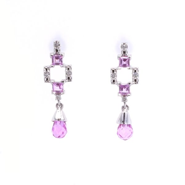10KT White Gold Pink Quartz and Diamond Drop Earrings Harmony Jewellers Grimsby, ON