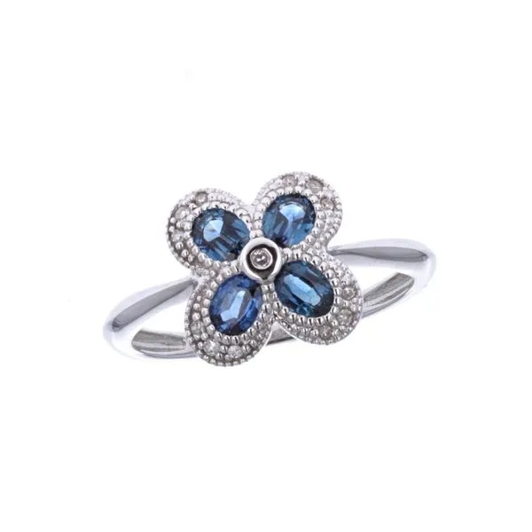 10KT White Gold Blue Sapphire Flower Ring Harmony Jewellers Grimsby, ON