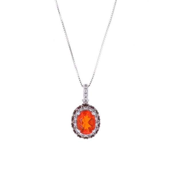 14KT White Gold Fire Opal and 0.28ctw Diamond Necklace Harmony Jewellers Grimsby, ON
