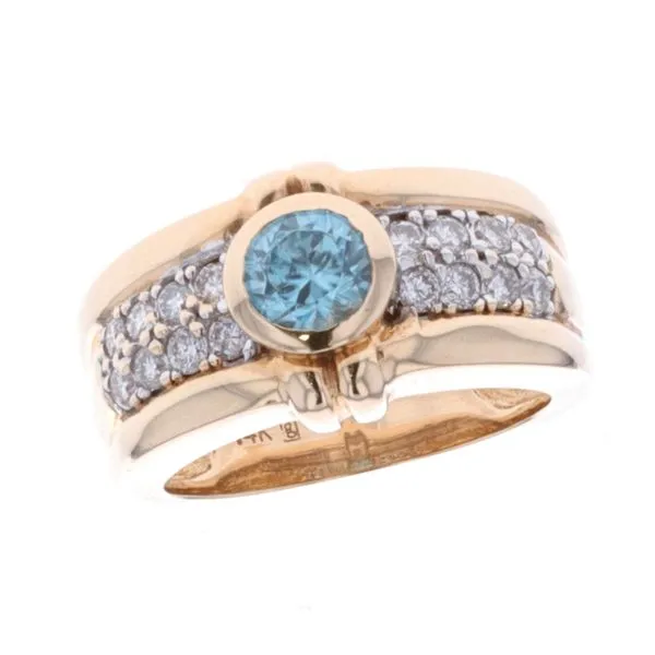 14KT Yellow Gold Diamond and Natural Blue Zircon Ring Harmony Jewellers Grimsby, ON