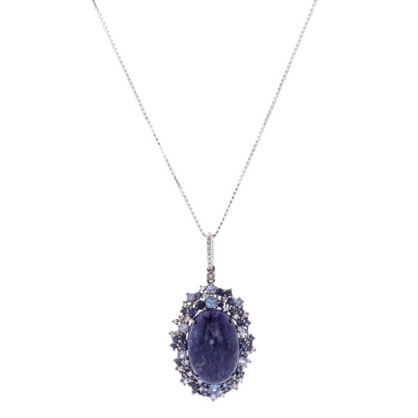 18KT White Gold Natural Sodalite Sapphire and Diamond Pendant Harmony Jewellers Grimsby, ON